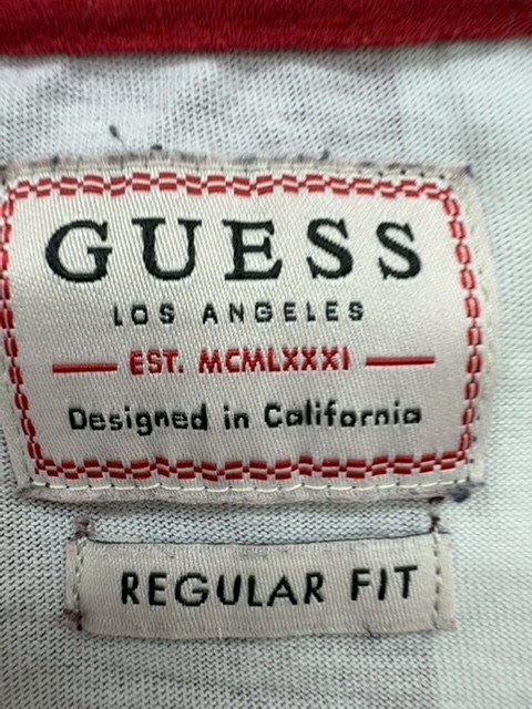 Guess Boys T Shirt XL Burgundy Gray White Striped Logo Graphic gallery