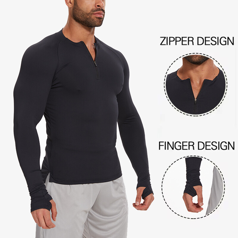 Men's Quick-Dry Active Sport Top Shirts Quarter Zip Long Sleeve Running Outdoor gallery