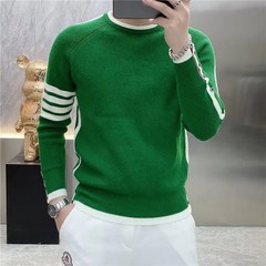 Four-bar Splicing Striped Bla Knitted Sweater Men’s Slim Base Shirt Ins Trendy
