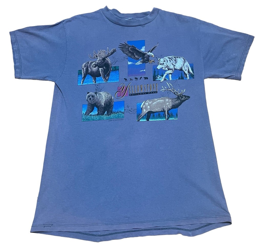 Vintage 1994 Yellowstone T Shirt Unisex Mens M 40” Wolf Moose Elk Bear Eagle