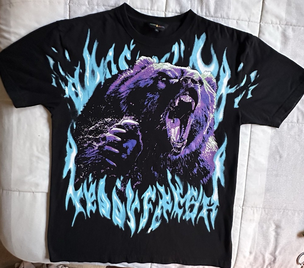 Teddy Fresh Bear Inferno Tee Grizzly Bear T-Shirt Mens Medium Oversized