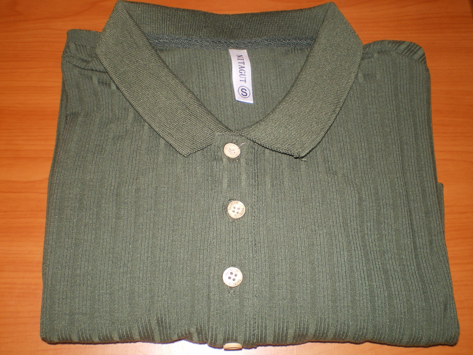 NITAGUT Mens FOREST GREEN Casual Short Sleeve Collared Ribbed Knit POLO Shirt S
