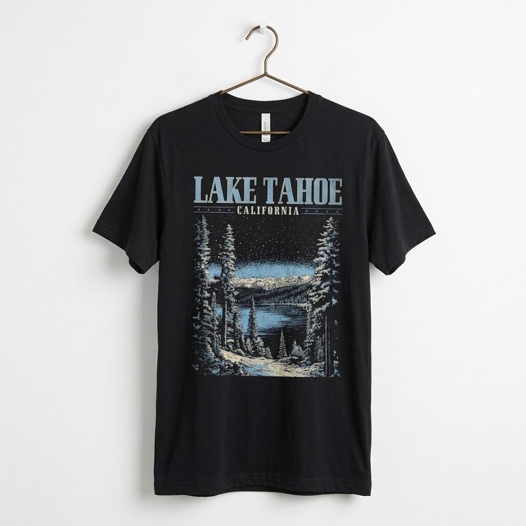 Vintage Lake Tahoe California T-Shirt - Retro Mountain and Pine Tree Nature gallery