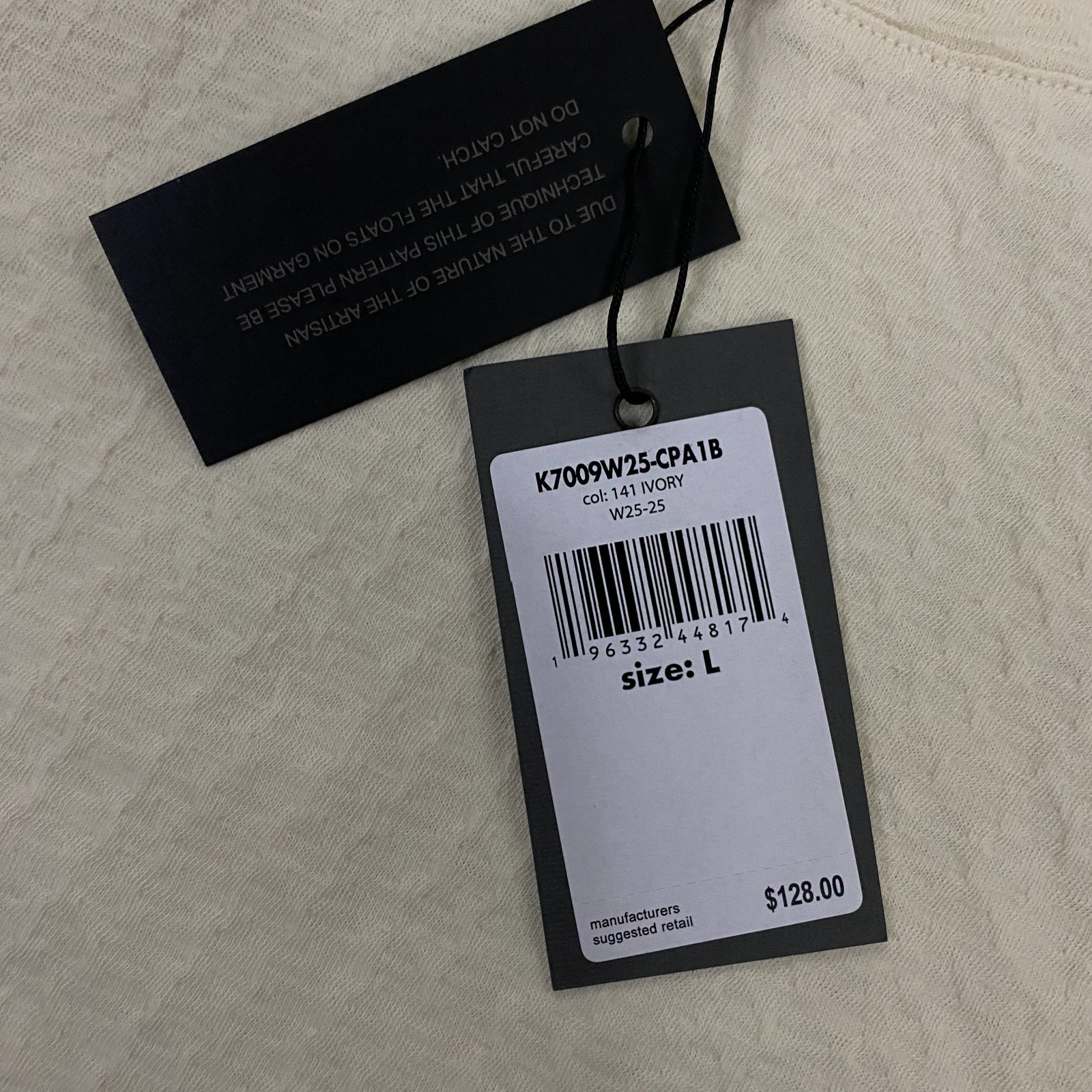 $128 John Varvatos Brasse Crew T-Shirt Large Ivory Chain Textured Knit Stretch gallery