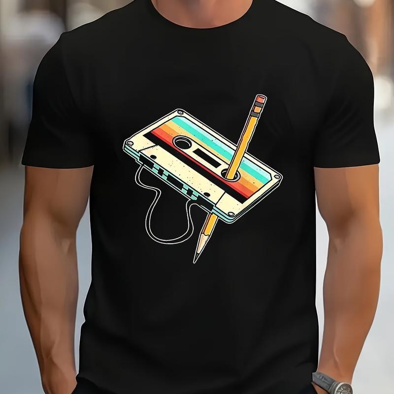 Men’s 80s Cassette Tape Graphic T-Shirt – Retro Music Tee with Nostalgic Print gallery
