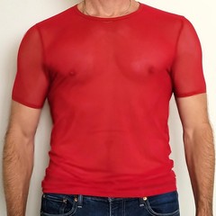 Knobs Men’s Medium Red Sheer Mesh T-Shirt Stretch Clubwear