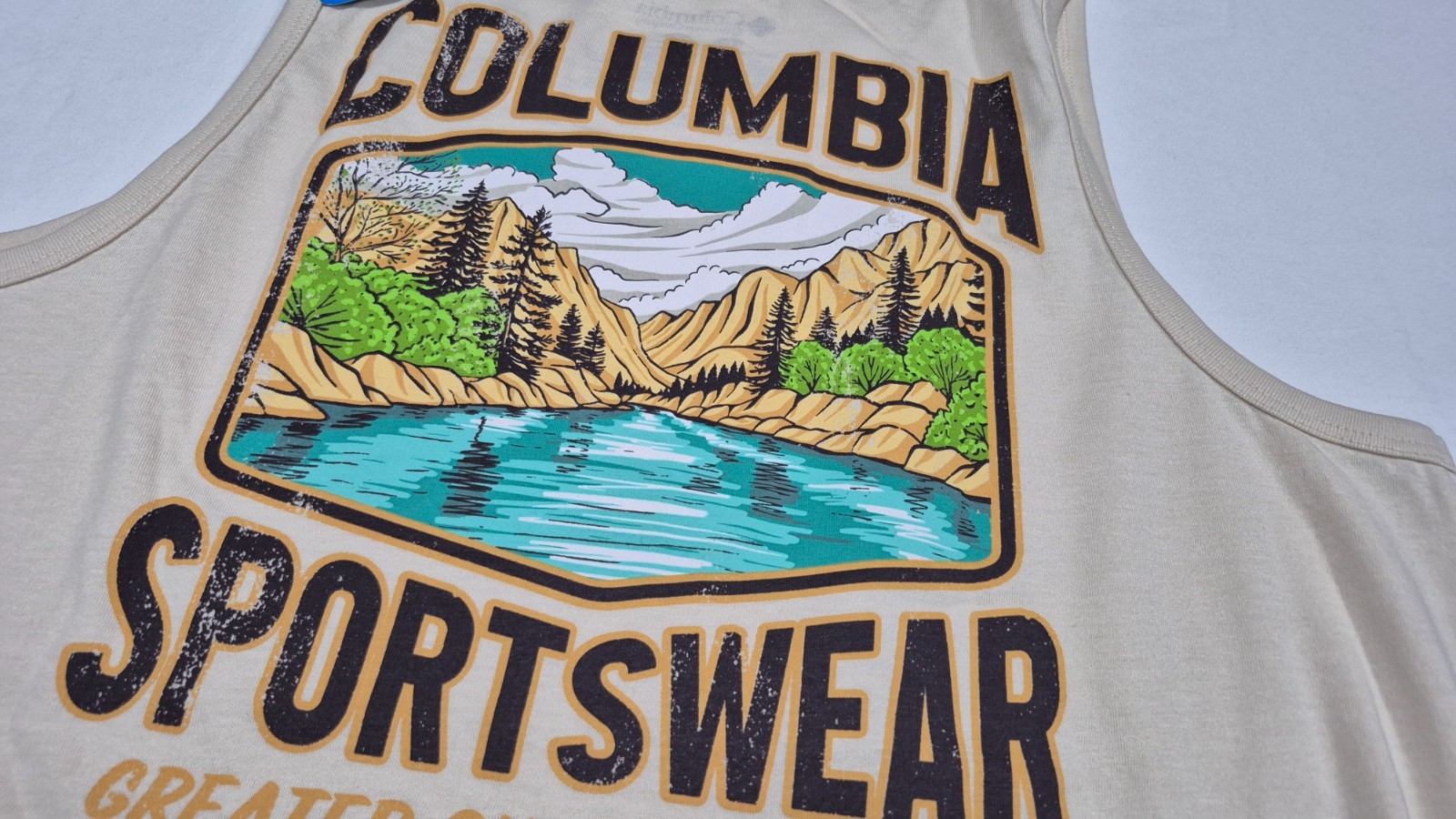 Columbia Men's Outdoor Graphic BaigeTank Top Black Sleeveless Sports SZ Medium gallery
