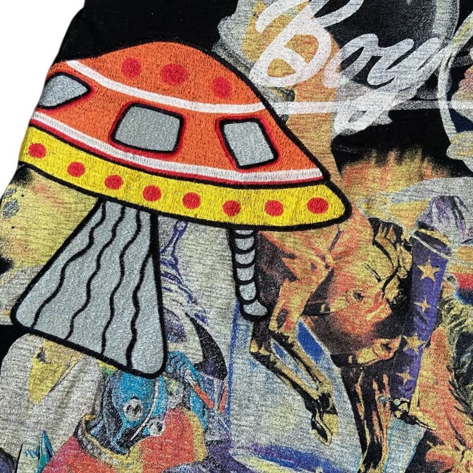Billionaire Boys Club BBC T-Shirt Black Embroidered Earth UFO Space Graphic L gallery
