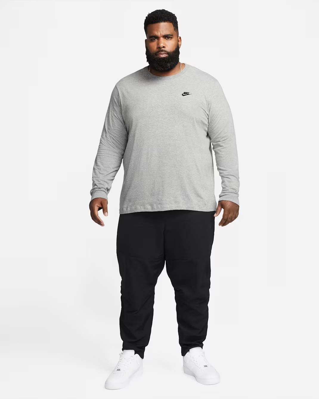 Nike Sportswear Club Men's Cotton Long-Sleeve T-Shirt Gray size L XL 2XL gallery