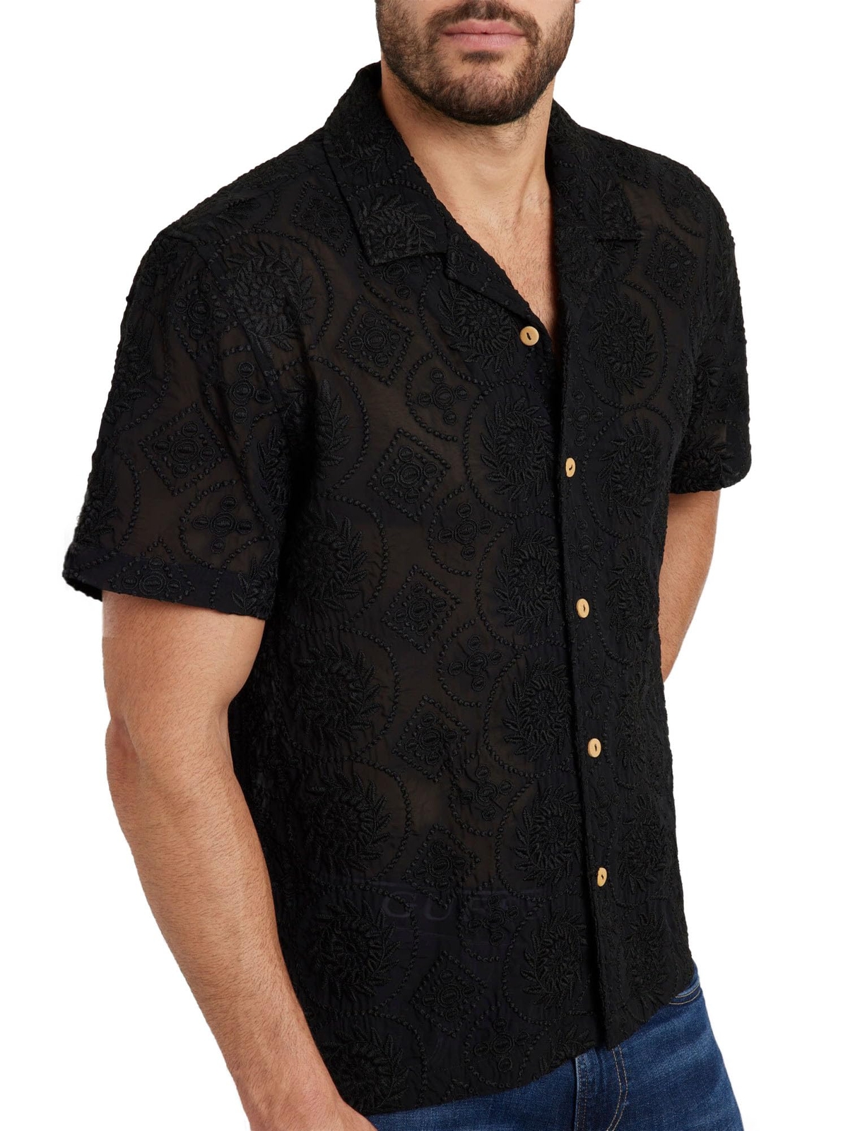 GUESS Men’s Emory Embroidery Shirt, Jet Black