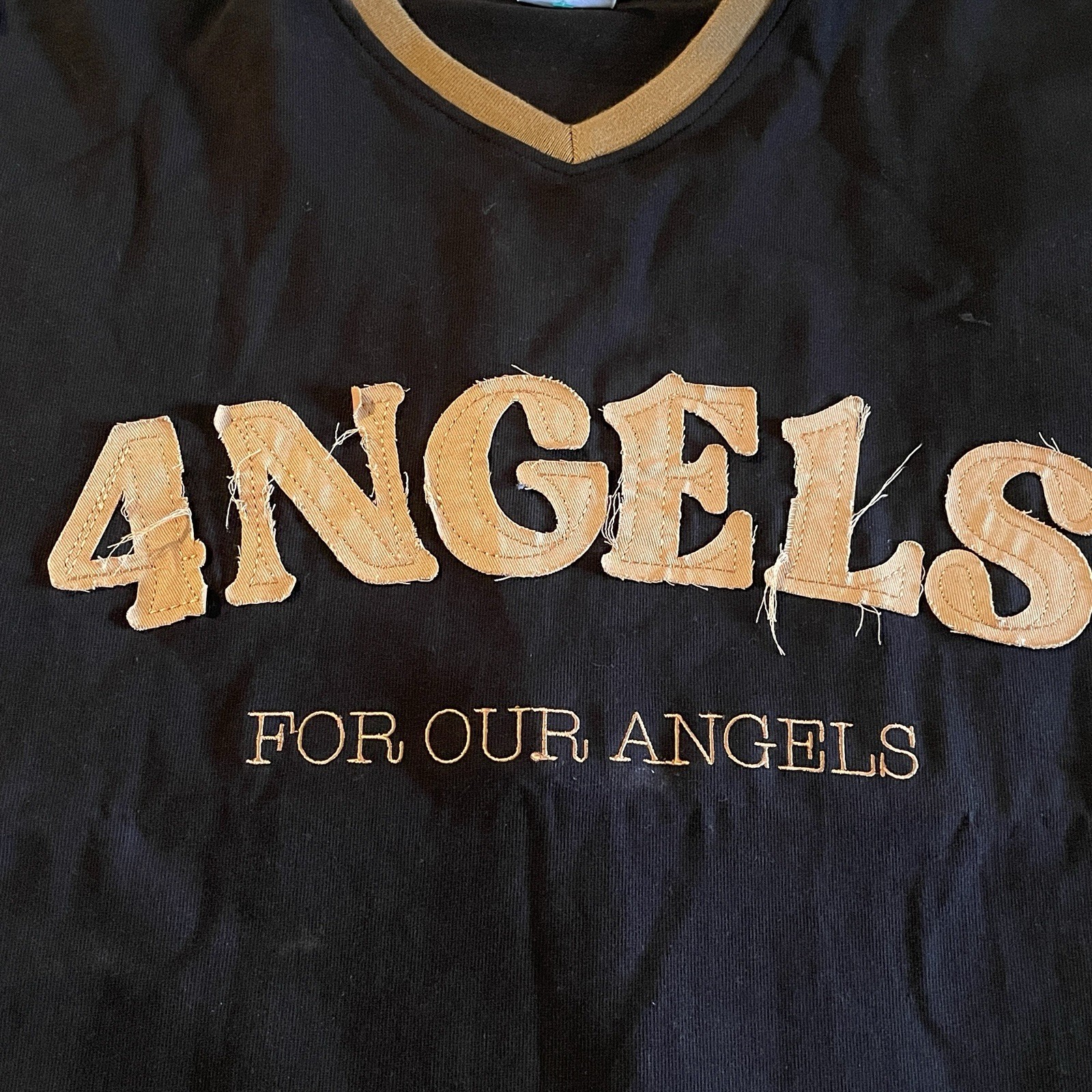 4ngels Four Angels Denim V Neck T-Shirt Streetwear Handmade Large Brown & Black gallery