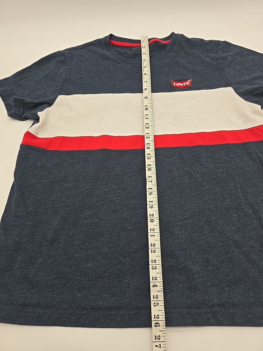 Levis T-Shirt Men Large Blue Logo Crewneck Striped Tee.#34463 gallery