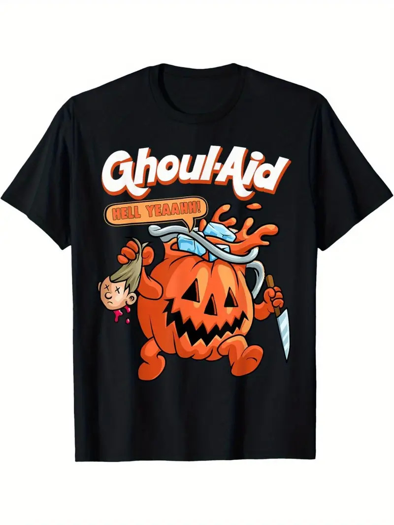 Men's Halloween Ghoul Aid Pumpkin Graphic T-Shirt - 100% Cotton Short Sleeve Cre gallery
