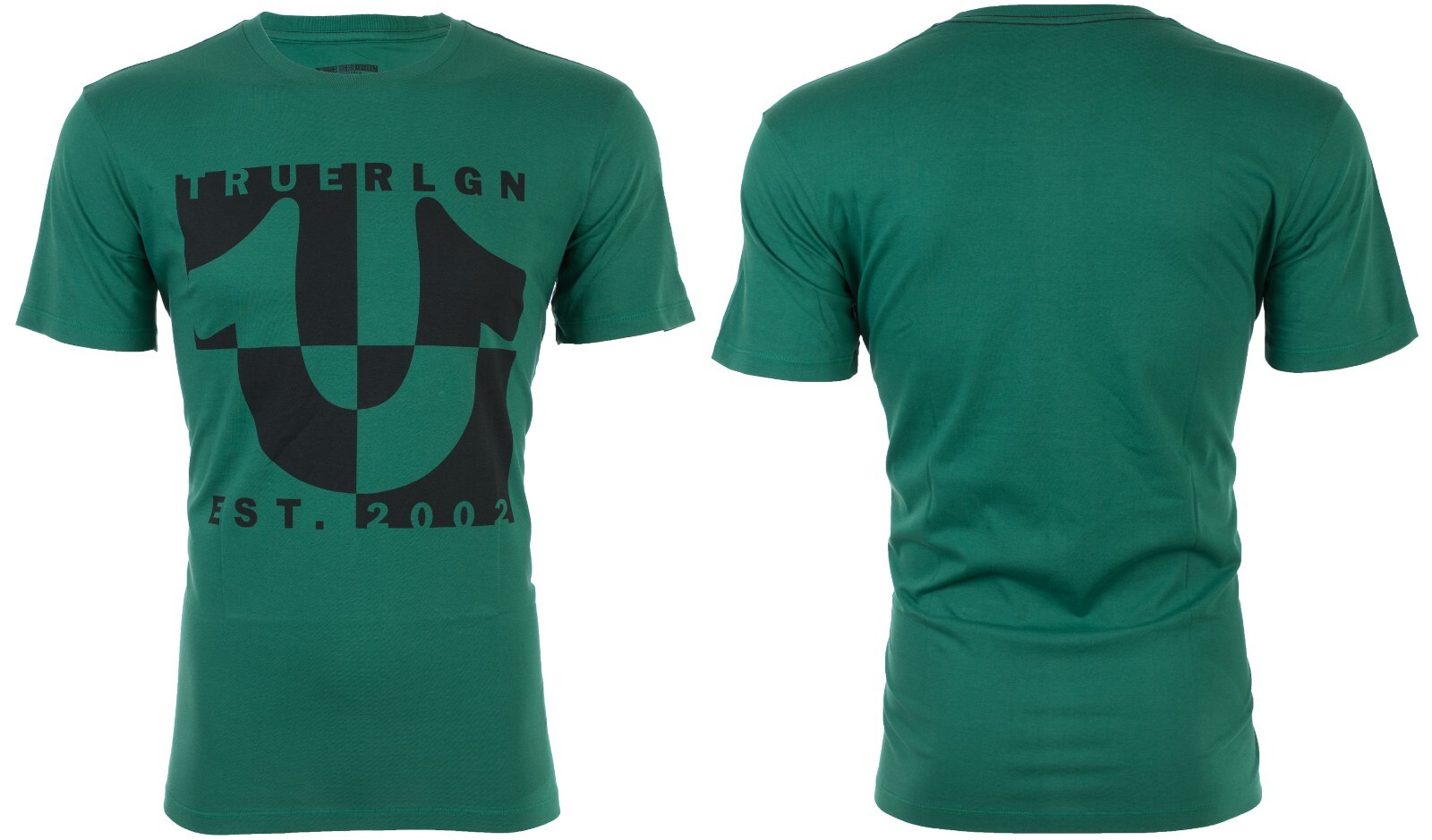 $69 TRUE RELIGION Green HORSESHOE SPLIT Short Sleeve Designer Graphic T-shirt gallery
