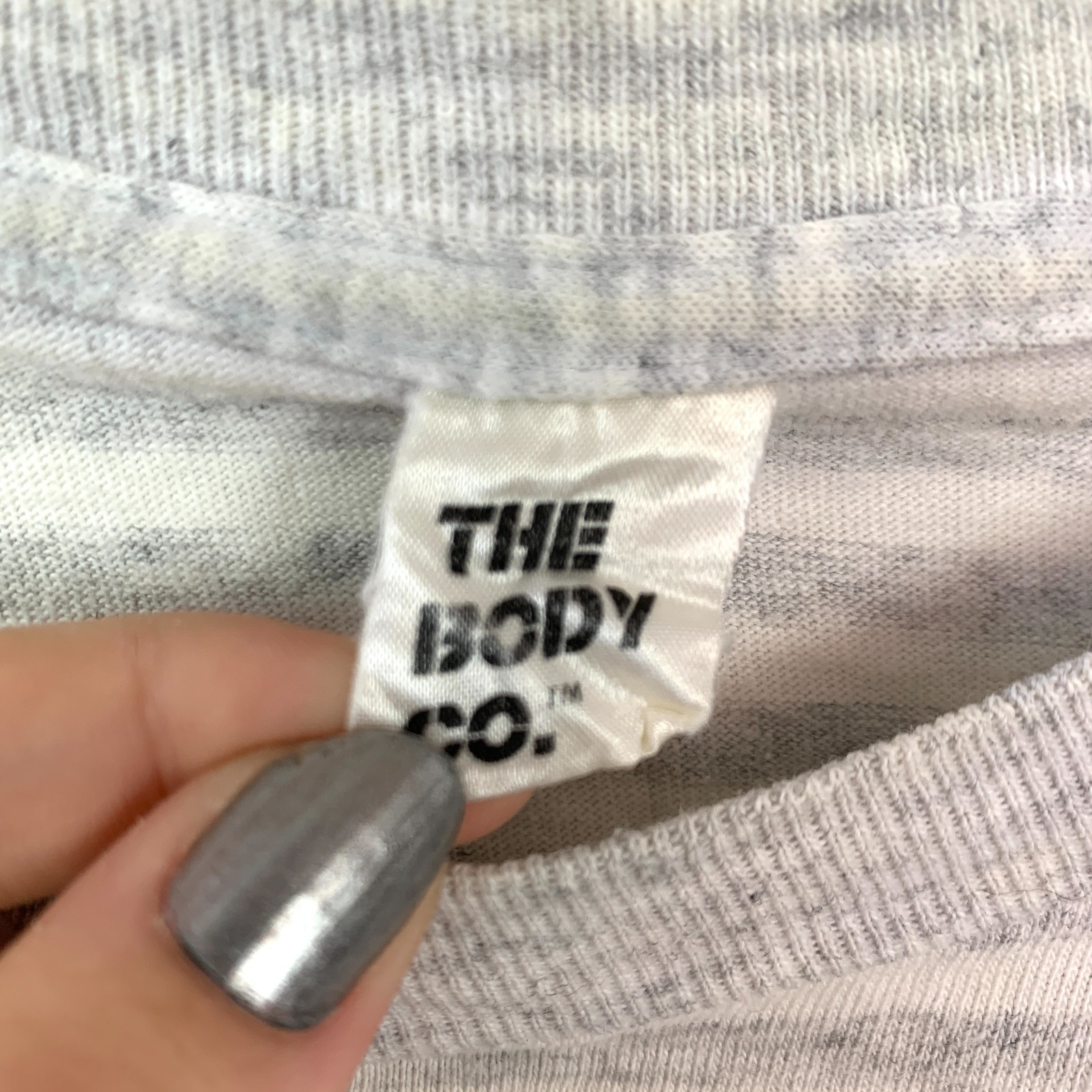 Vintage The Body Co. Gray Striped Abstract Artsy Tee T-Shirt One Size Fits All gallery