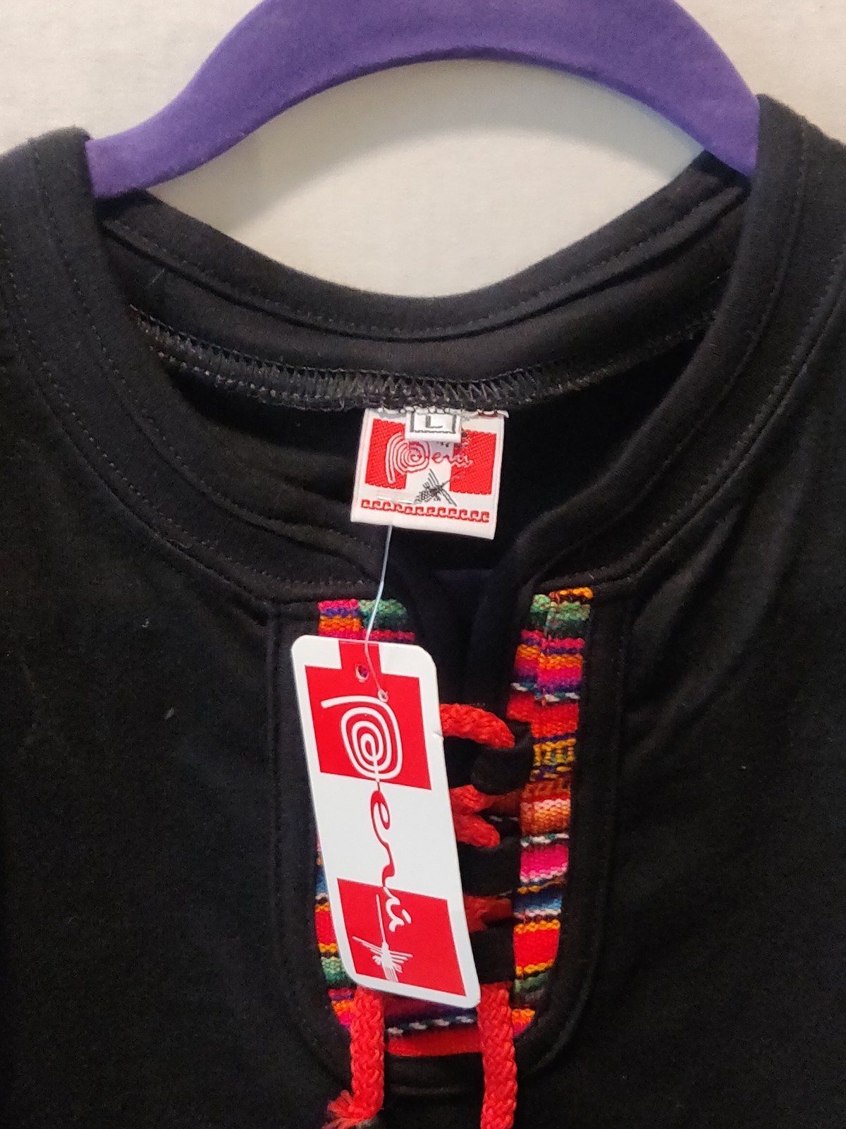 NWT Peru Souvenir Nazca Geoglyph Bird Shirt Lace Collar Peruvian Large gallery