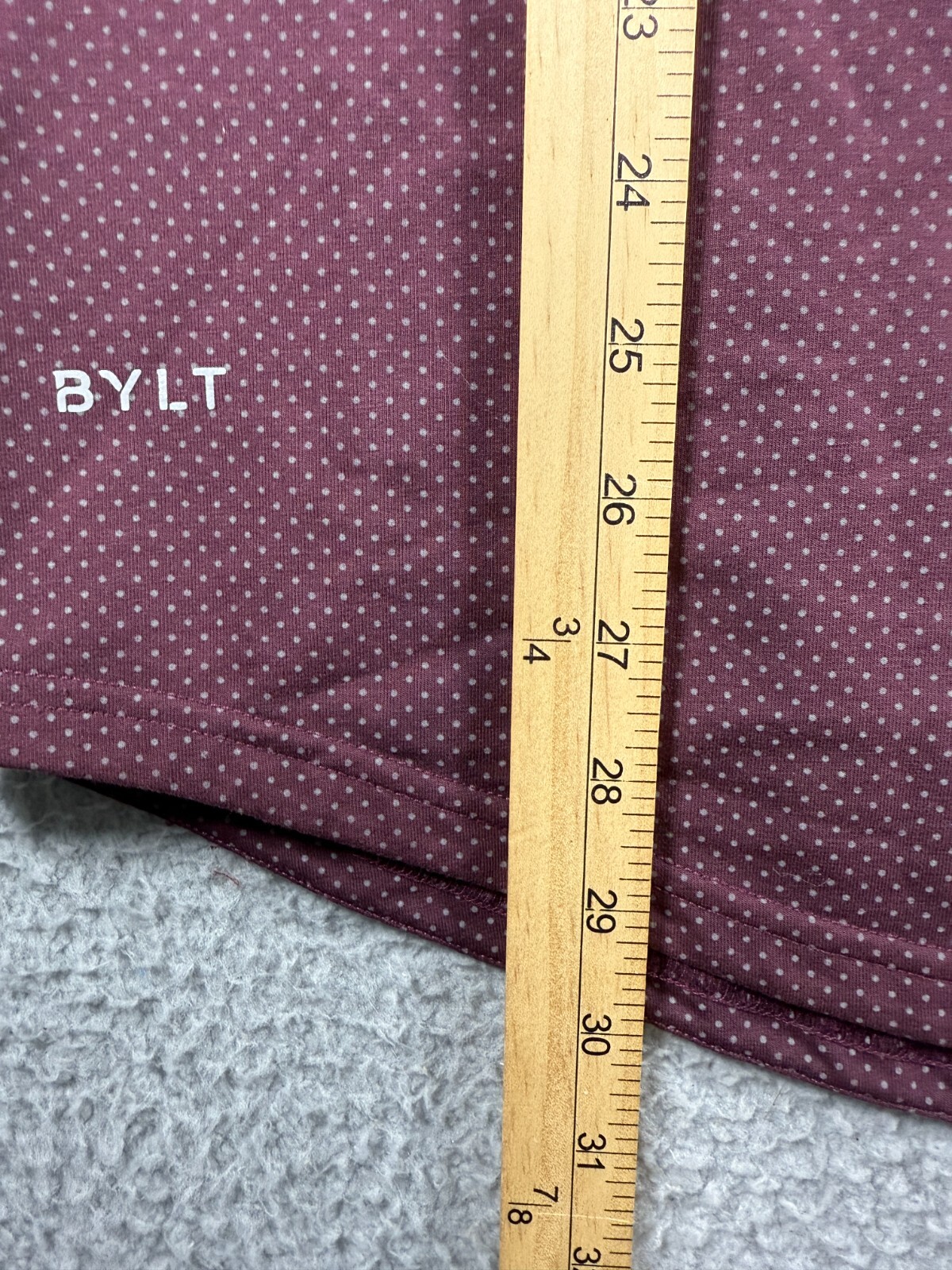 Bylt Drop Cut Lux S/S Performance Stretch Burgundy White Polka dots Mens Large gallery