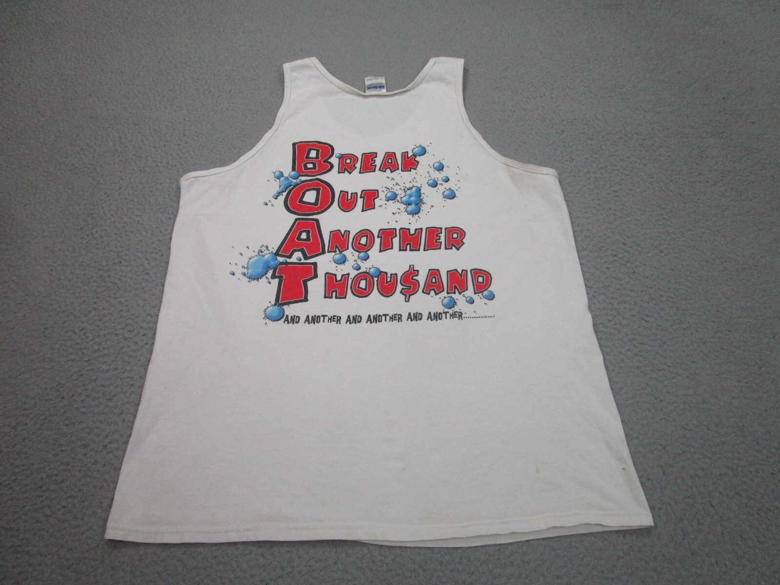 VINTAGE Pine Flat Lake Shirt Mens XL White Grunge Fisherman Tank Top Boat Marina