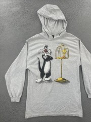 Vtg Garment Graphics Activewear Large Made In USA Loony Tunes Hooded Shirt 90s