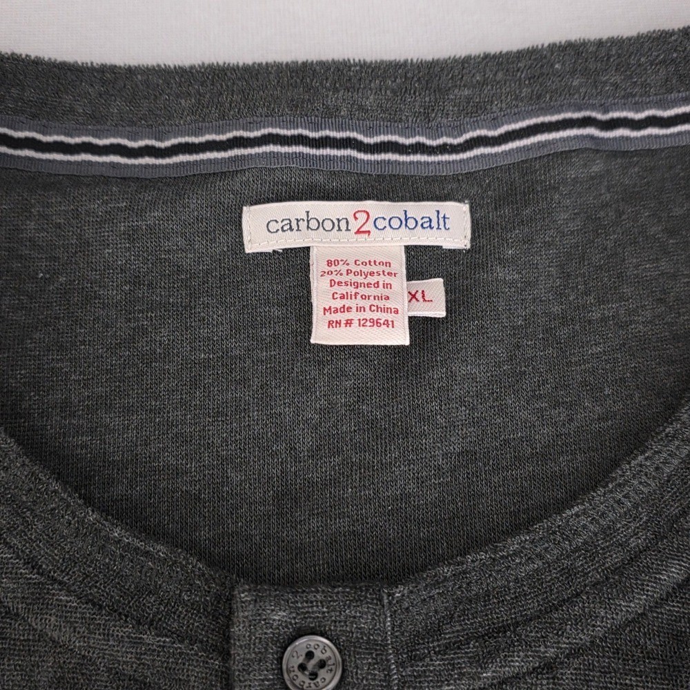 Carbon 2 Cobalt Men Green Gray Heather Long Sleeve Henley Shirt Cotton Blend XL gallery