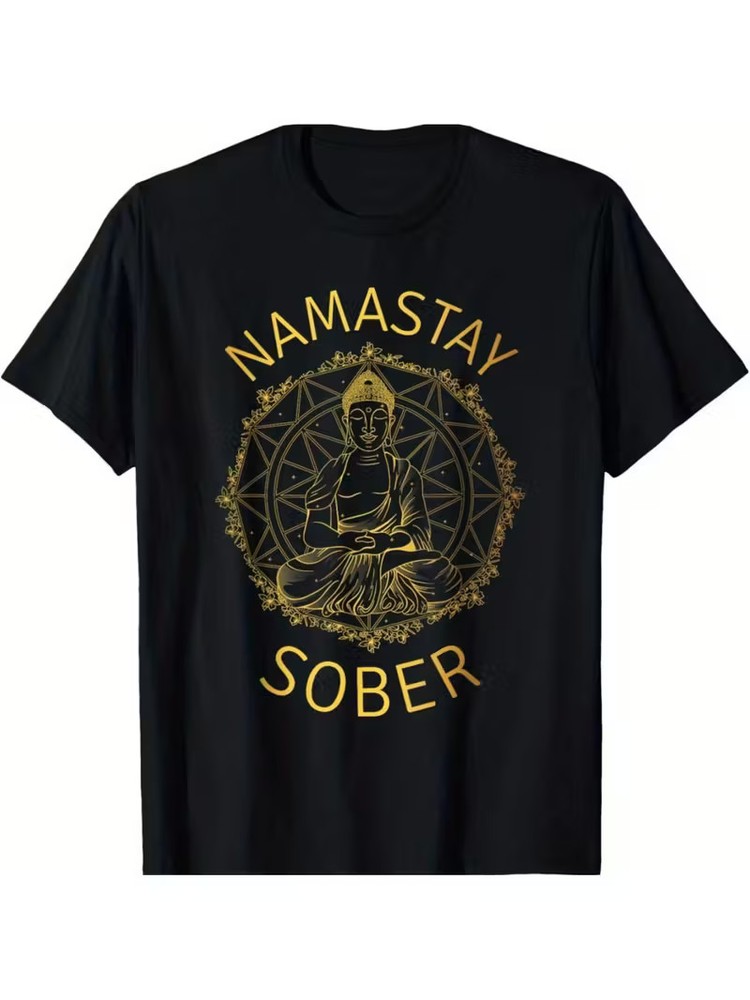 1pc EWH Namastay Sober Cotton TShirt, Casual Crew Neck, AllSeason Loose Fit with