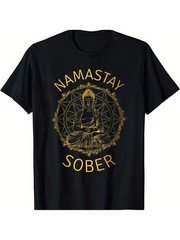 1pc EWH Namastay Sober Cotton TShirt, Casual Crew Neck, AllSeason Loose Fit with