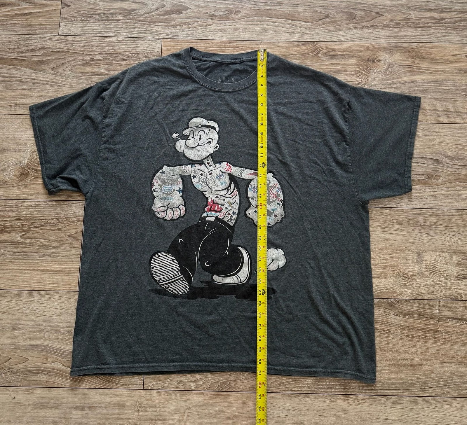 Popeye the Sailor Man Tattoo Graphic Charcoal Gray T-Shirt gallery