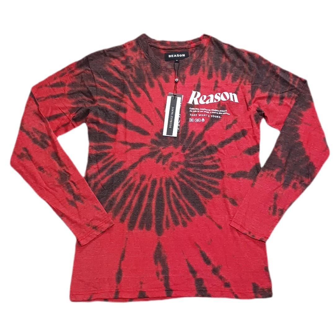 Reason Brand Mens Size Medium T Shirt Red & Black Tye Dye Long Sleeve (READ)