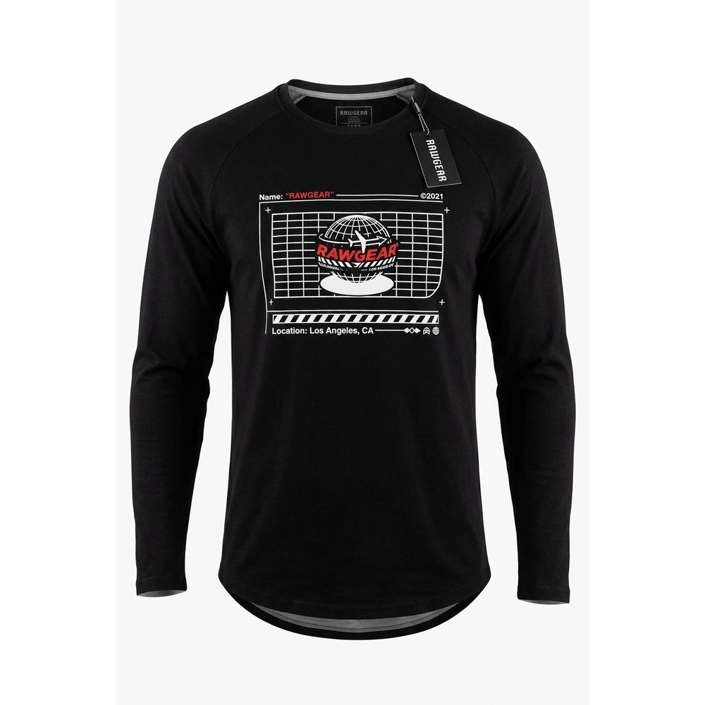 RawGear Mens Long Sleeve Graphic Tee Black RG440 Tech Globe Shirt Size Small NEW