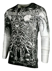 Xtreme Couture by Affliction Men’s Thermal Shirt CATACOMBS Skull Biker White