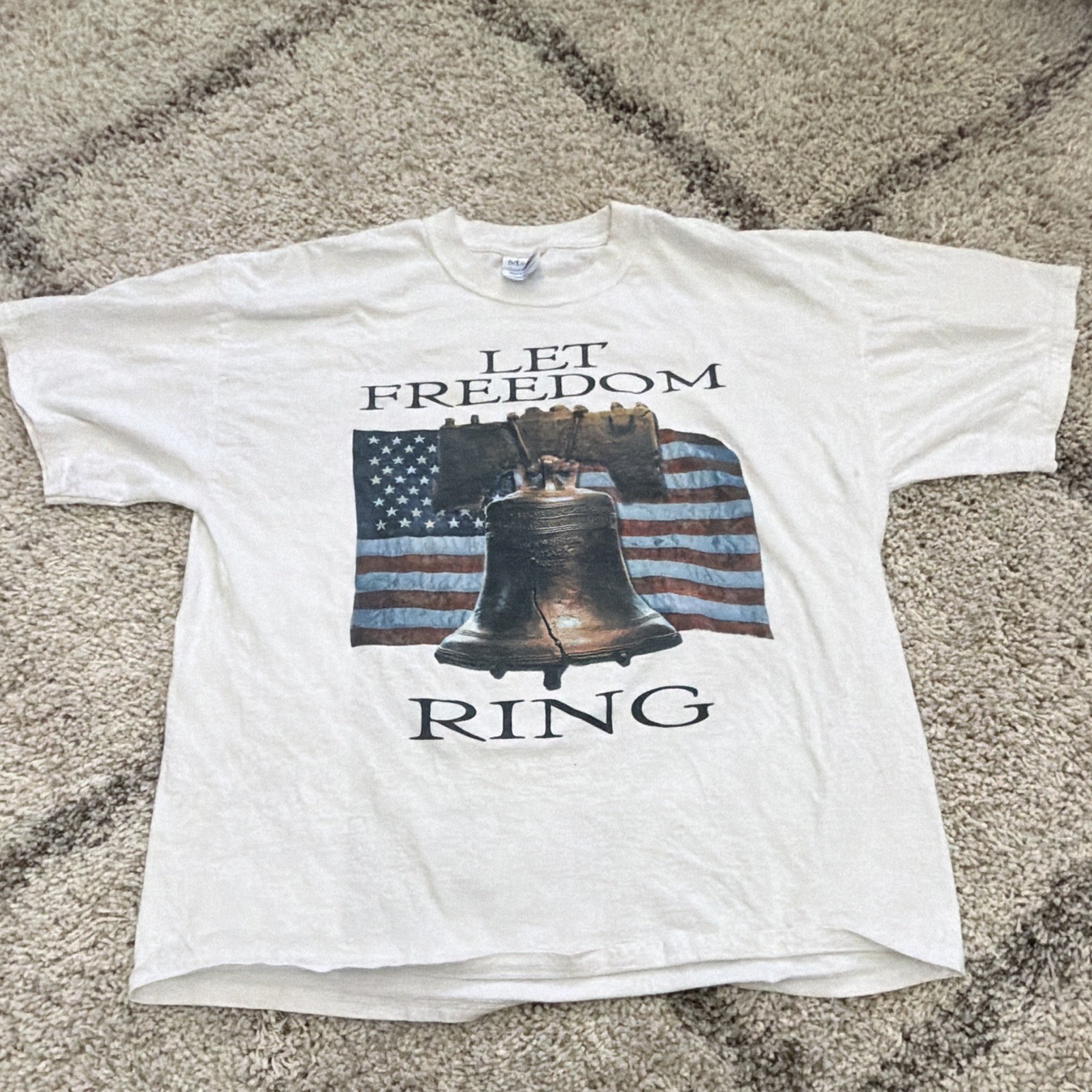Vintage M&O Knits Heavyweight Preshrunk XL White Crewneck "Let Freedom Ring" gallery