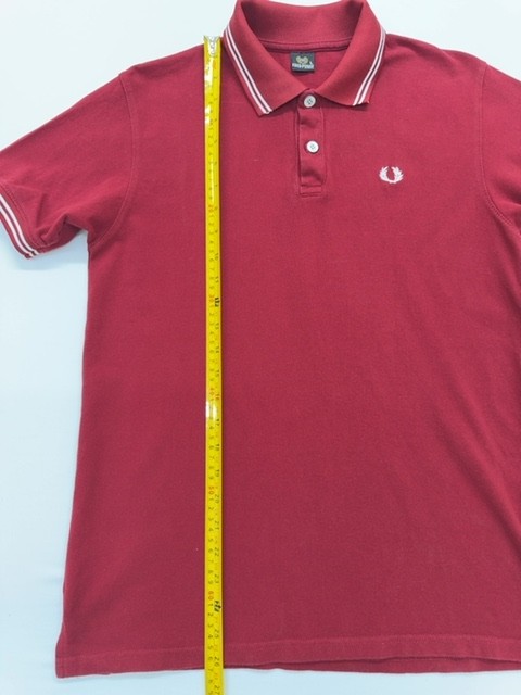 Fred Perry Mens Red Polo Shirt Size L Classic Striped Ribbed Cuff Condition gallery