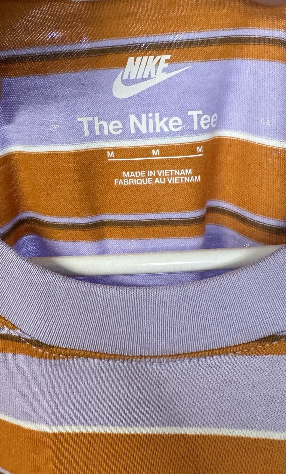 Nike The Nike Tee Jersey Cotton Striped Crew Neck T-Shirt Men M Purple/Orange gallery