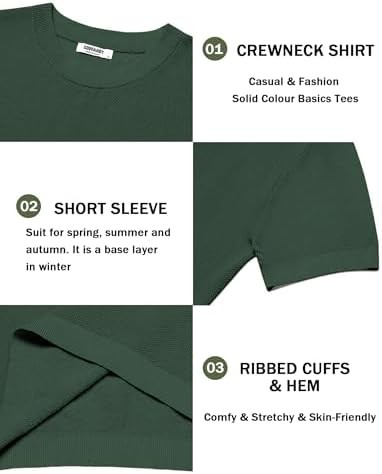 Coofandy T Shirt Crew Neck, Regular Fit, Short Sleeve, Solid, Ribbed Cuffs Solid gallery