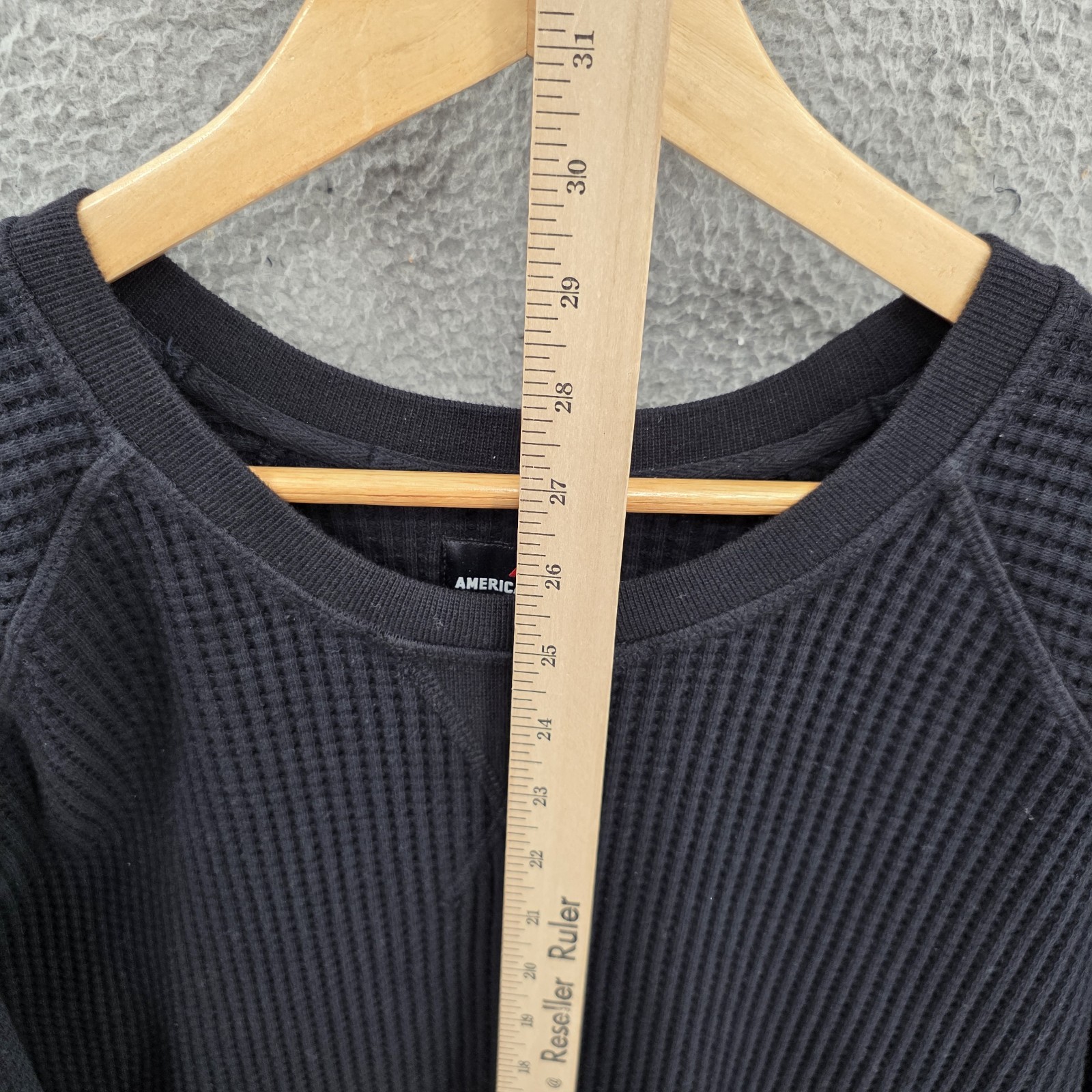 American Giant Shirt Mens XL Black Thermal Waffle Knit Crew Neck Heavyweight gallery