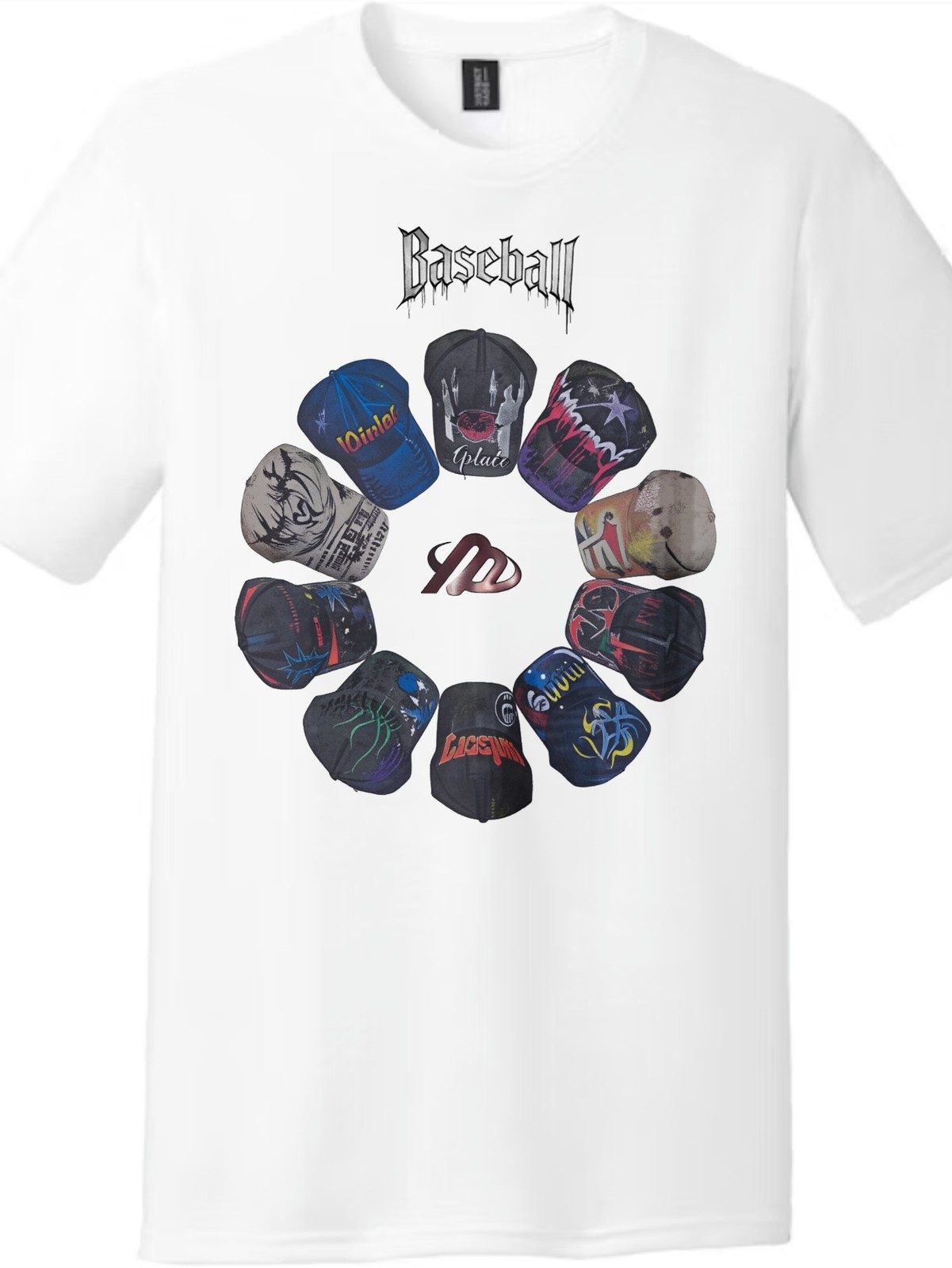 Baseball Cap Collage Casual Graphic T-Shirt-Retro Streetwear Dad Hat Daily Tee gallery
