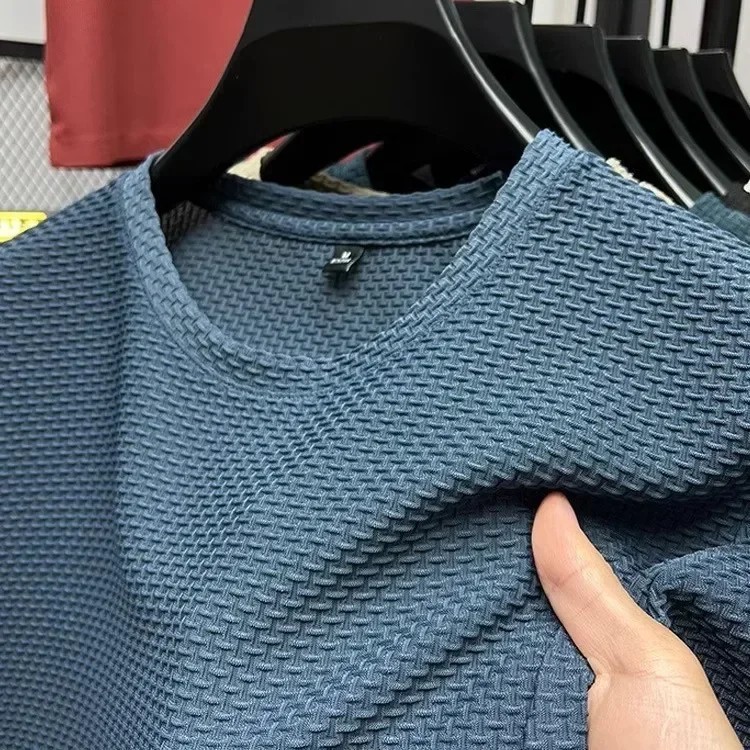 Men's Bamboo Ice Silk Mesh T-shirt Summer Short Sleeve Slim Fit Casual Top gallery