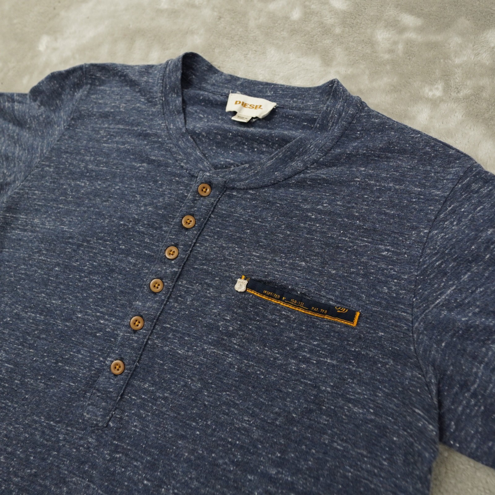 Diesel 6 Button Henley T Shirt Men's Medium Heather Blue Short Sleeve Marled gallery