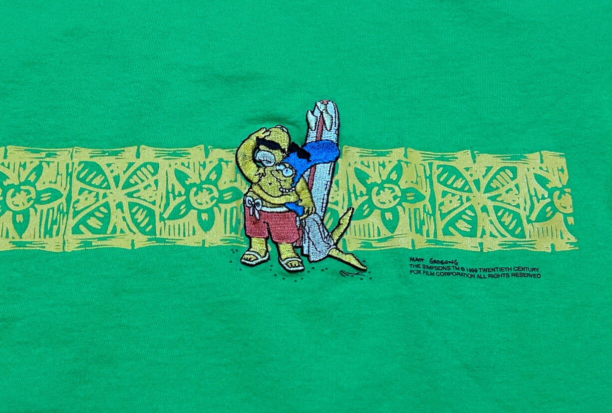 Vtg 90s 1999 The Simpsons Homer Marge Surfing Hawaii Cartoon T-Shirt Size XL gallery