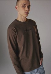 PRIMITIVE Nuevo Brown Solid Crew Neck Long Sleeve Logo Jersey T-Shirt Size S