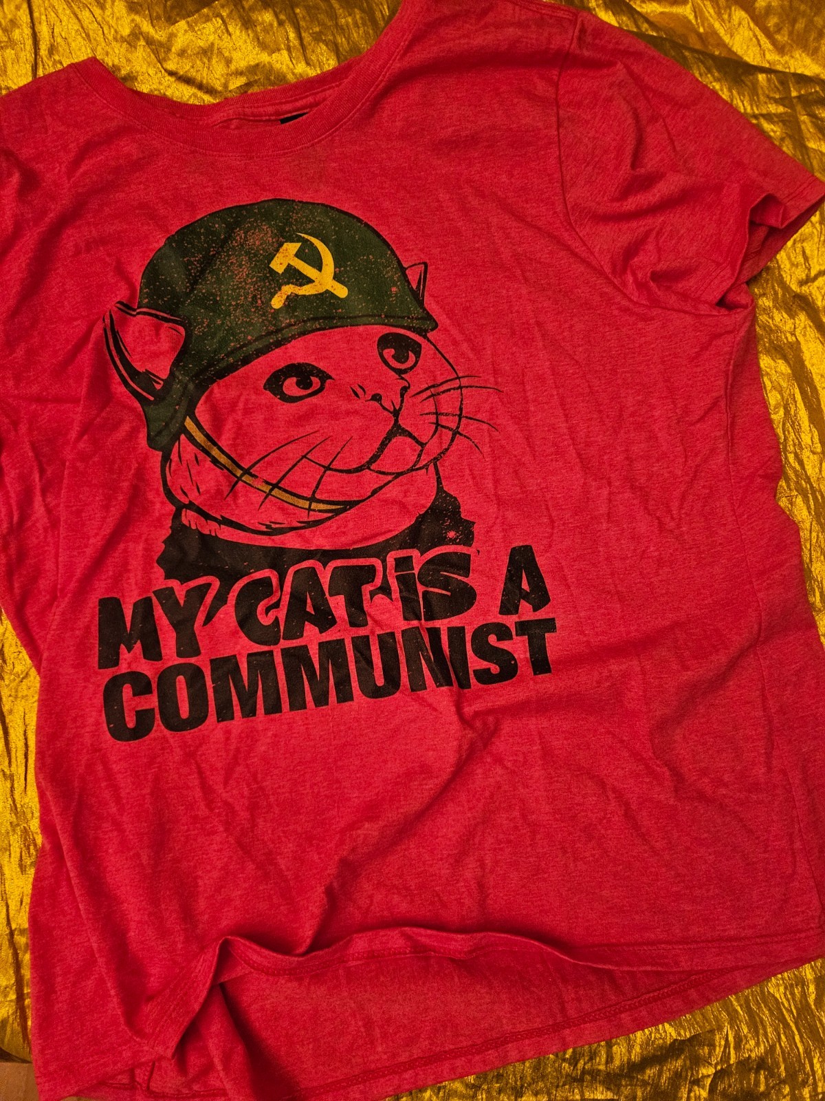 NEW ! MY CAT IS A COMMUNIST t-shirt Men L Large RED Men's MENS Hammer & Sickle gallery
