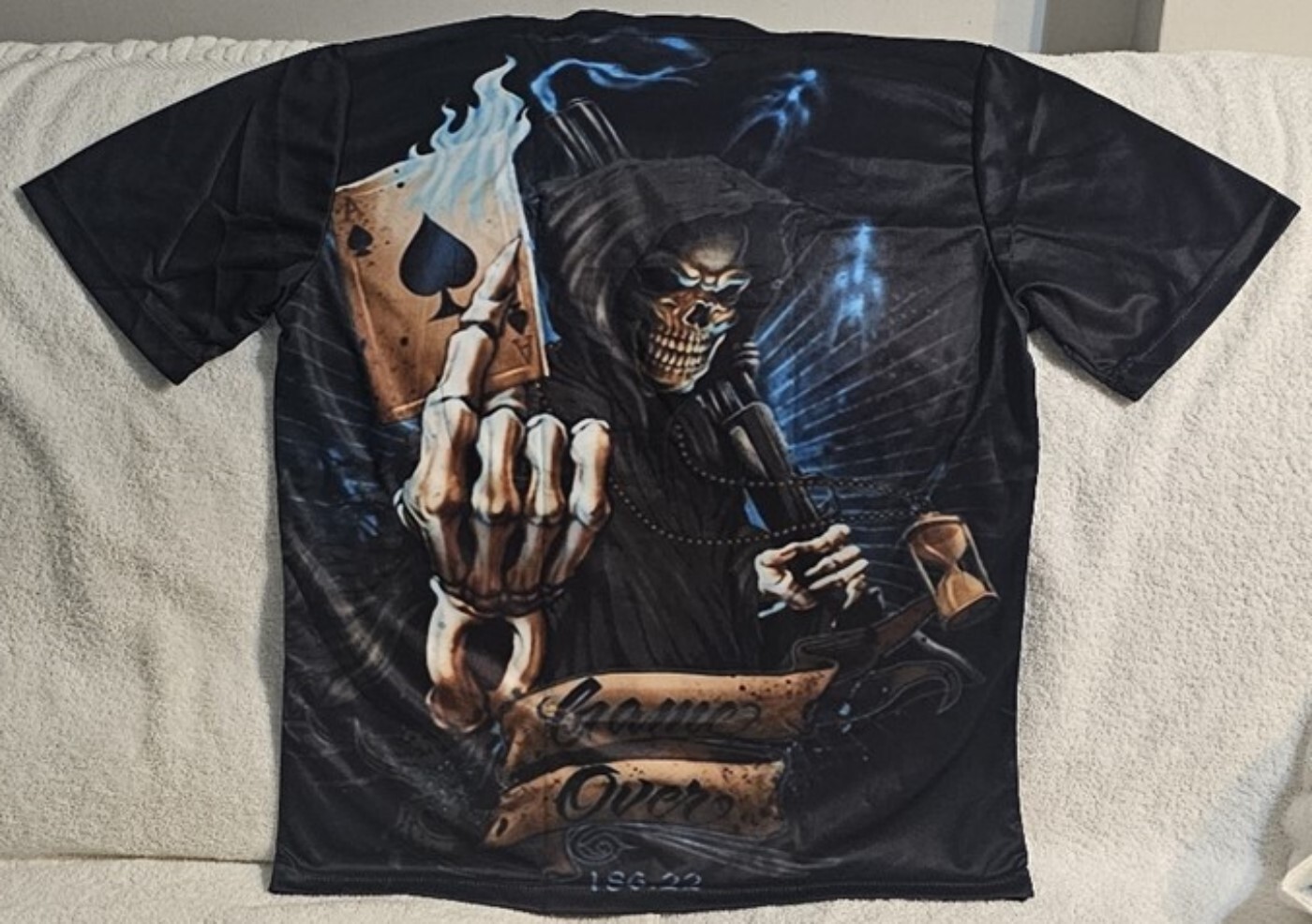 GRIM REAPER ACE SPADES CARD FLAME GUN GAME OVER SKULL HORROR SCARY T-SHIRT gallery
