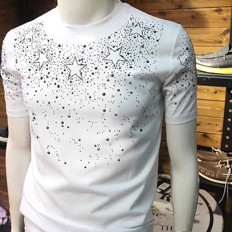 New Fashion Star Trend Rhinestone Diamond Summer Short Sleeve Luxury Men T-Shirt gallery