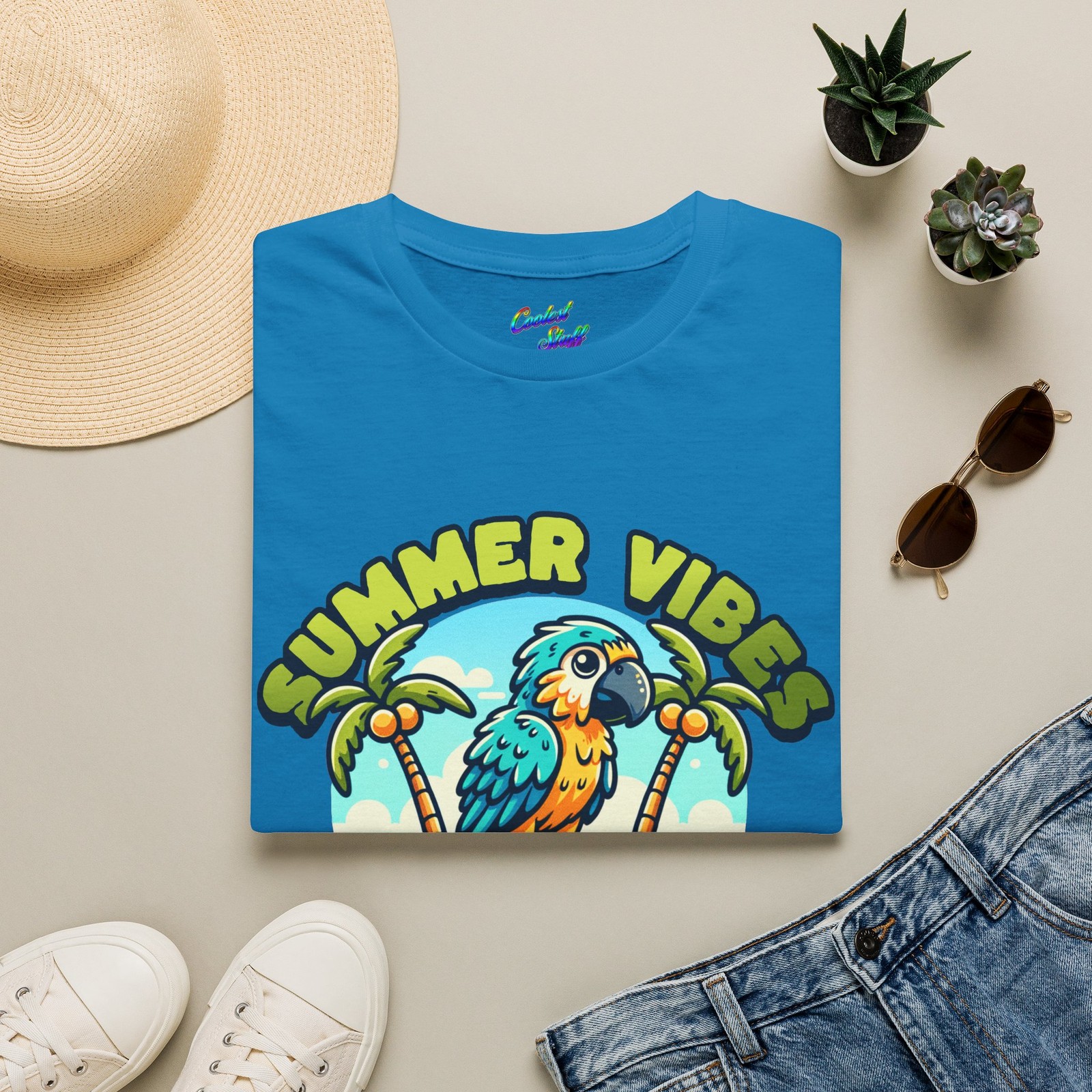 Summer Vibes Parrot T-Shirt | Tropical Palm Beach Graphic gallery