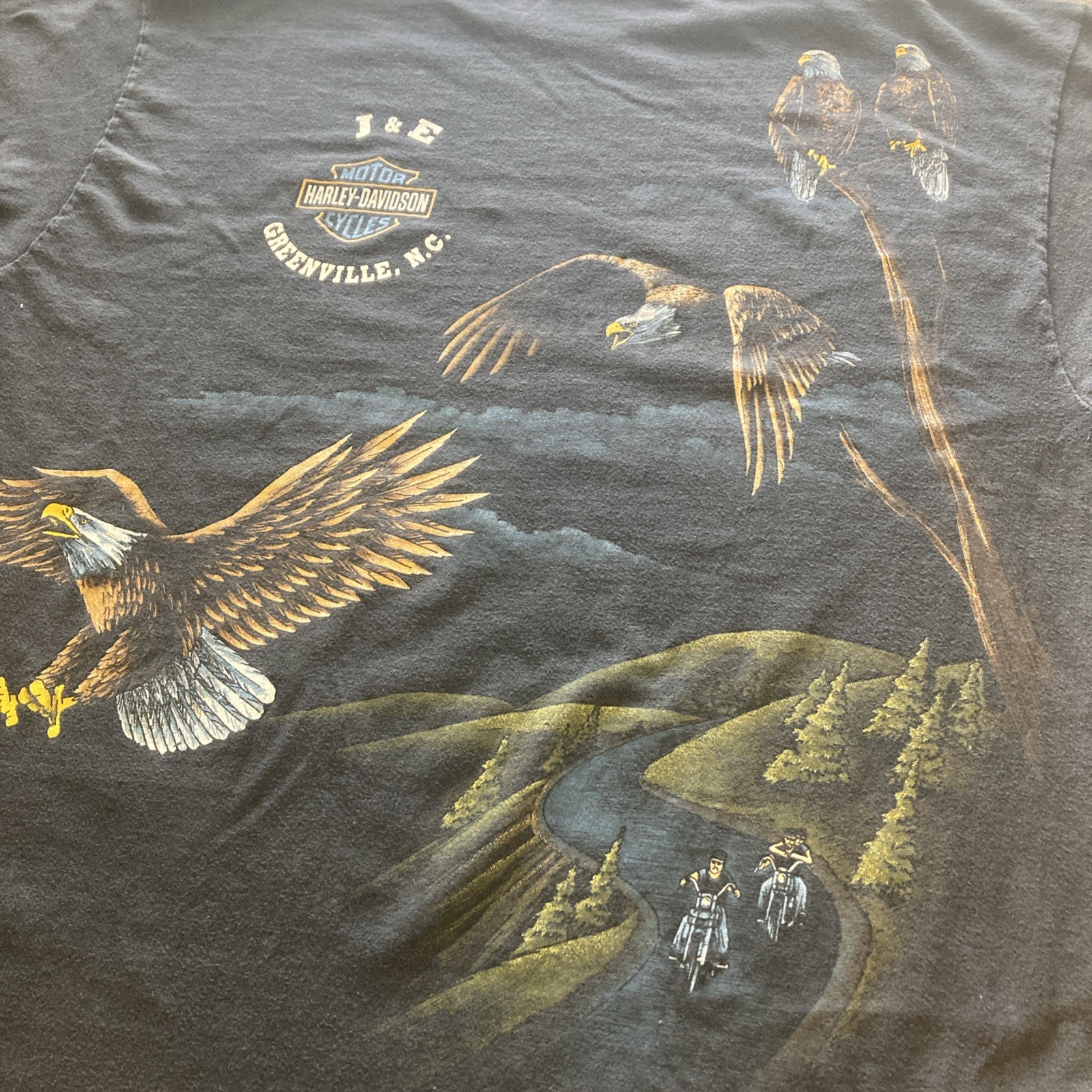 VTG 90s Harley Davidson Eagle AOP Shirt Rare Size XL Black Faded Single Stitch gallery