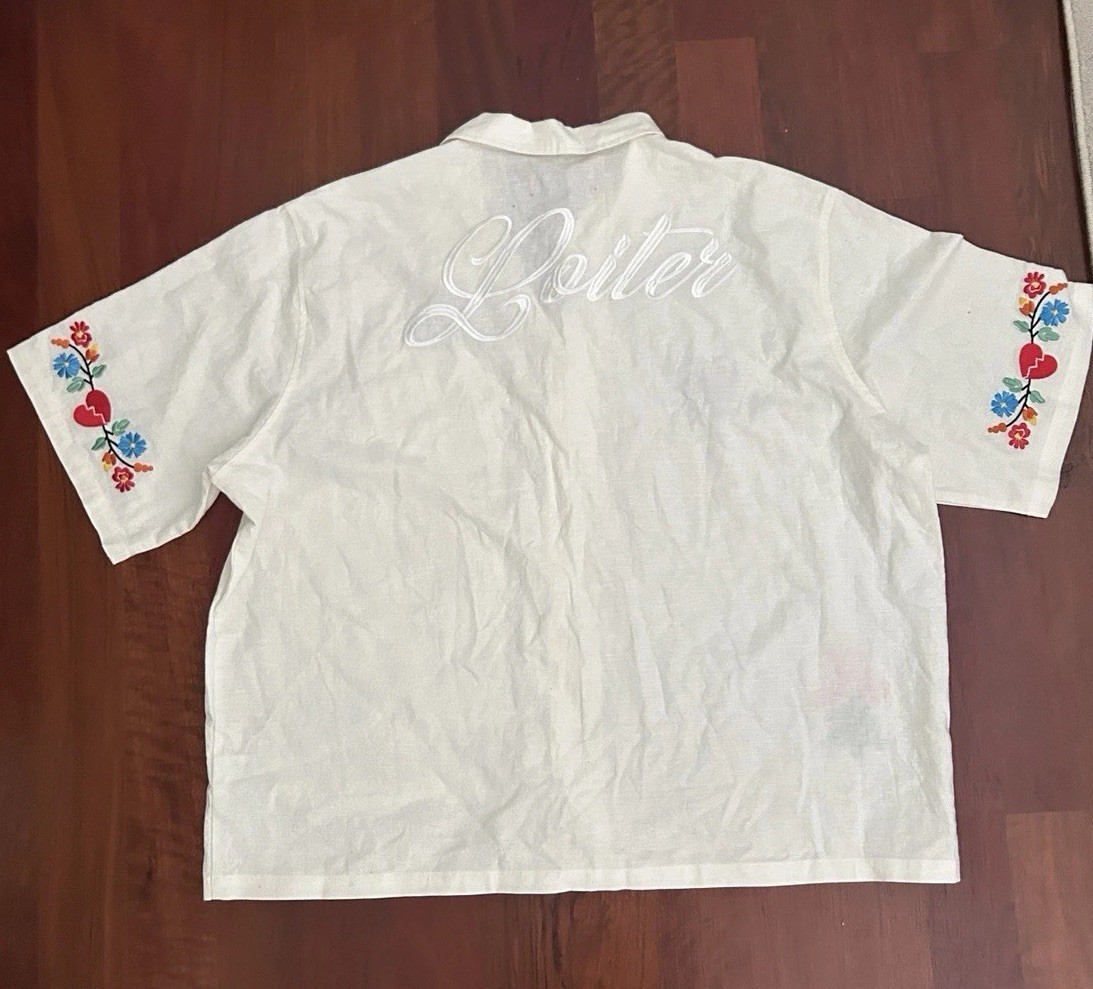 Loiter Embroidered Mens 3XL Linen Cotton Short Sleeved Shirt Oasis Cream gallery