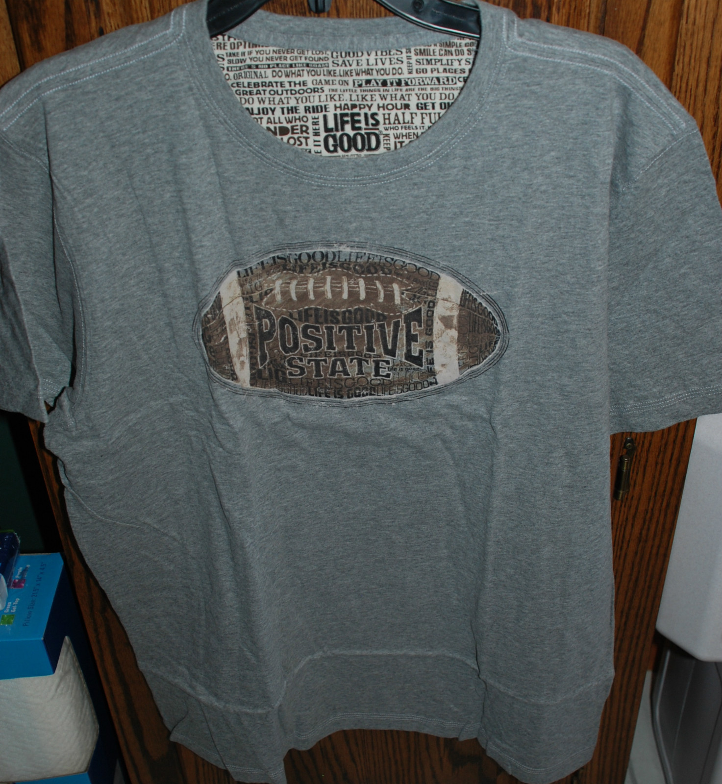 M NWT Men's Life is Good Positive State Football Gray Semi-fitted Creamy SS Tee gallery