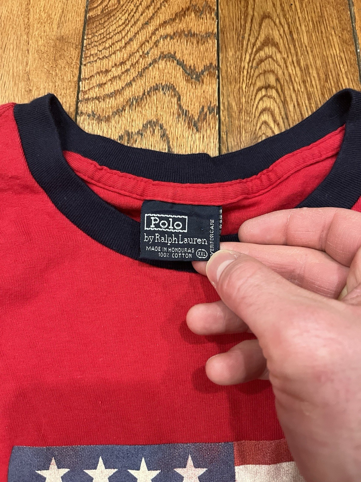 Vintage Polo Ralph Lauren American Flag Shirt Red Ringer T-Shirt VTG XXL 2XL gallery