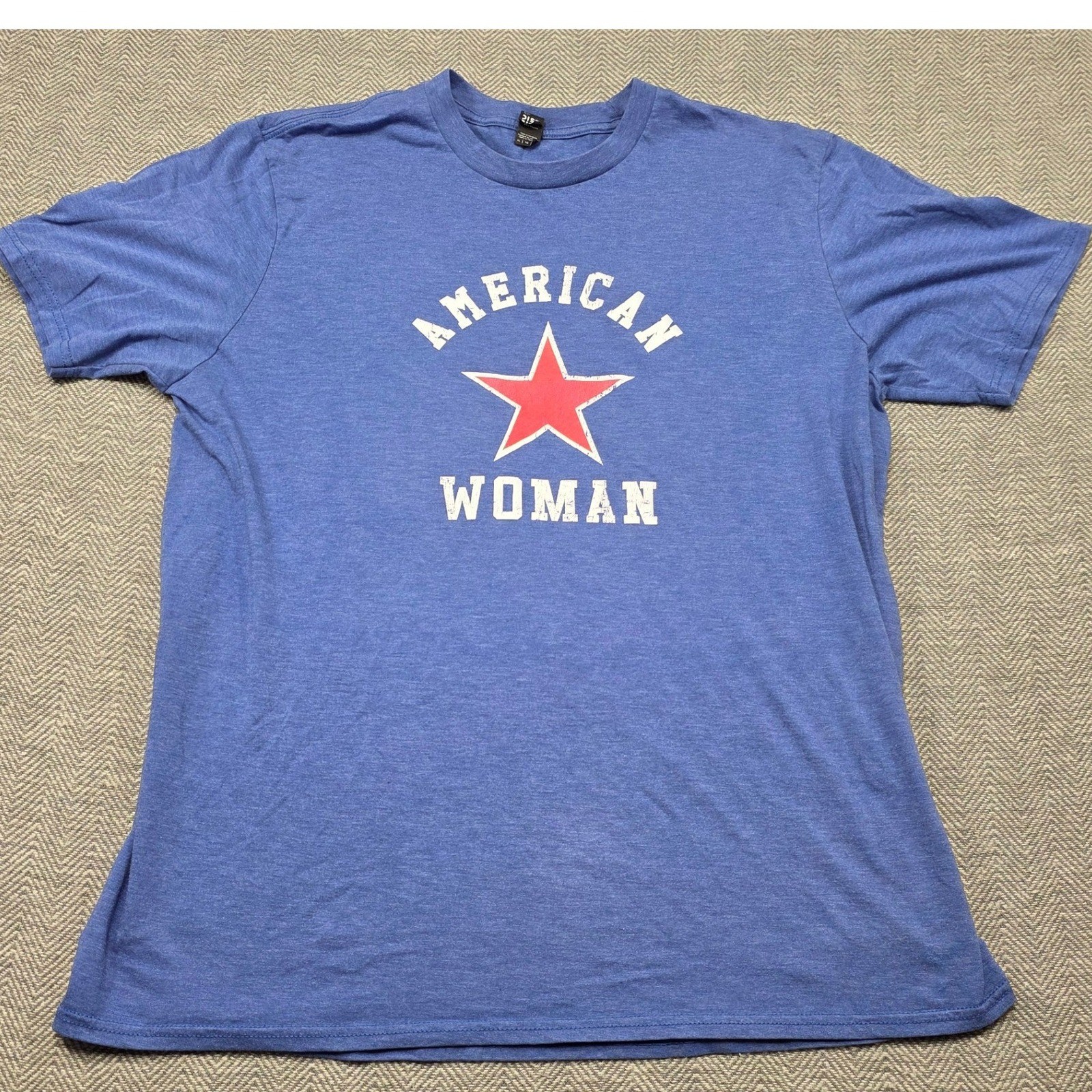 District American Woman Red Star Graphic Tee Heather Blue Tri-Blend XL Mens gallery