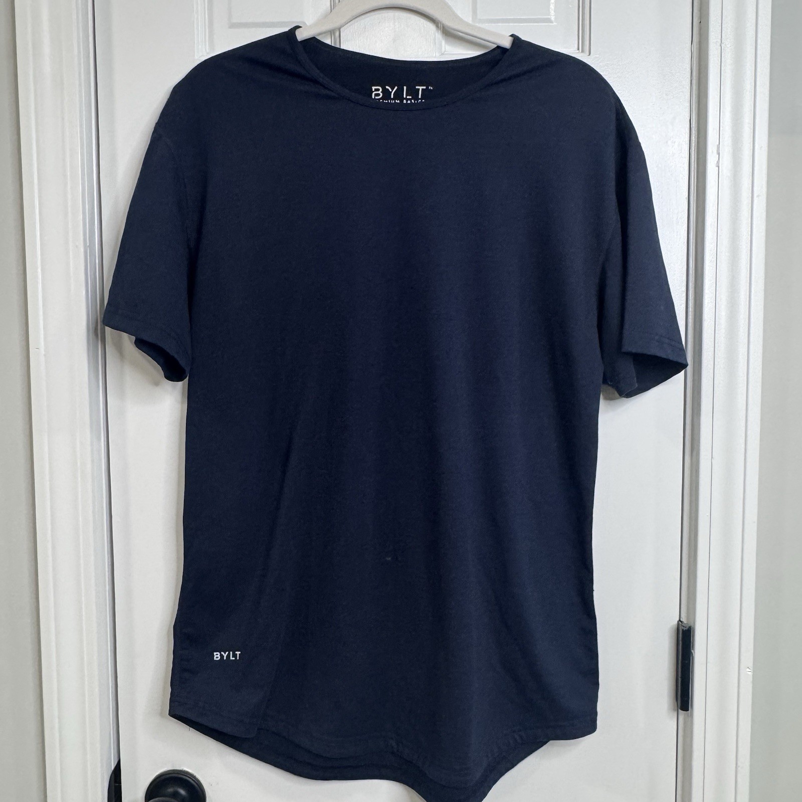 BYLT Drop Cut Shirt Mens Large Navy Short Sleeve Crew Neck Premium Basics
